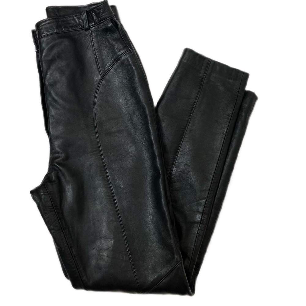 Peter Nygard slim black leather pants high rise women's 6 moto biker goth